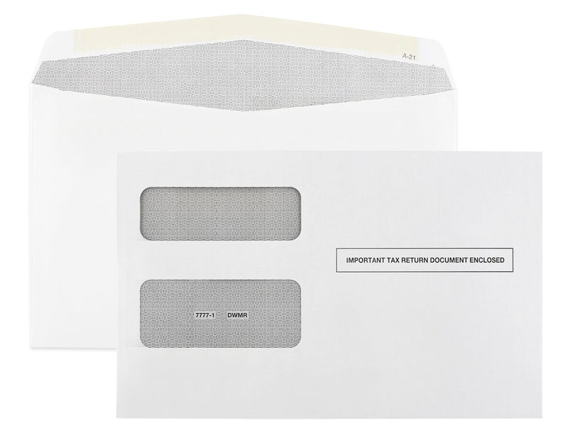 Dutymark 100 1099 Envelopes Designed For 1099 Misc, INT, 1099-R, And 1095-C, Laser Forms from Quickbooks or Similar Tax Software -Double-Window Security Envelope, Gummed Flap, 5 5/8 Inch x 9 Inch Pack of 100 - Image 1
